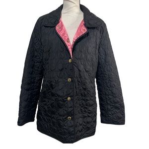 COACH Womens Medium Black Quilted Signature Stitched Pink Lined Lightweight Coat